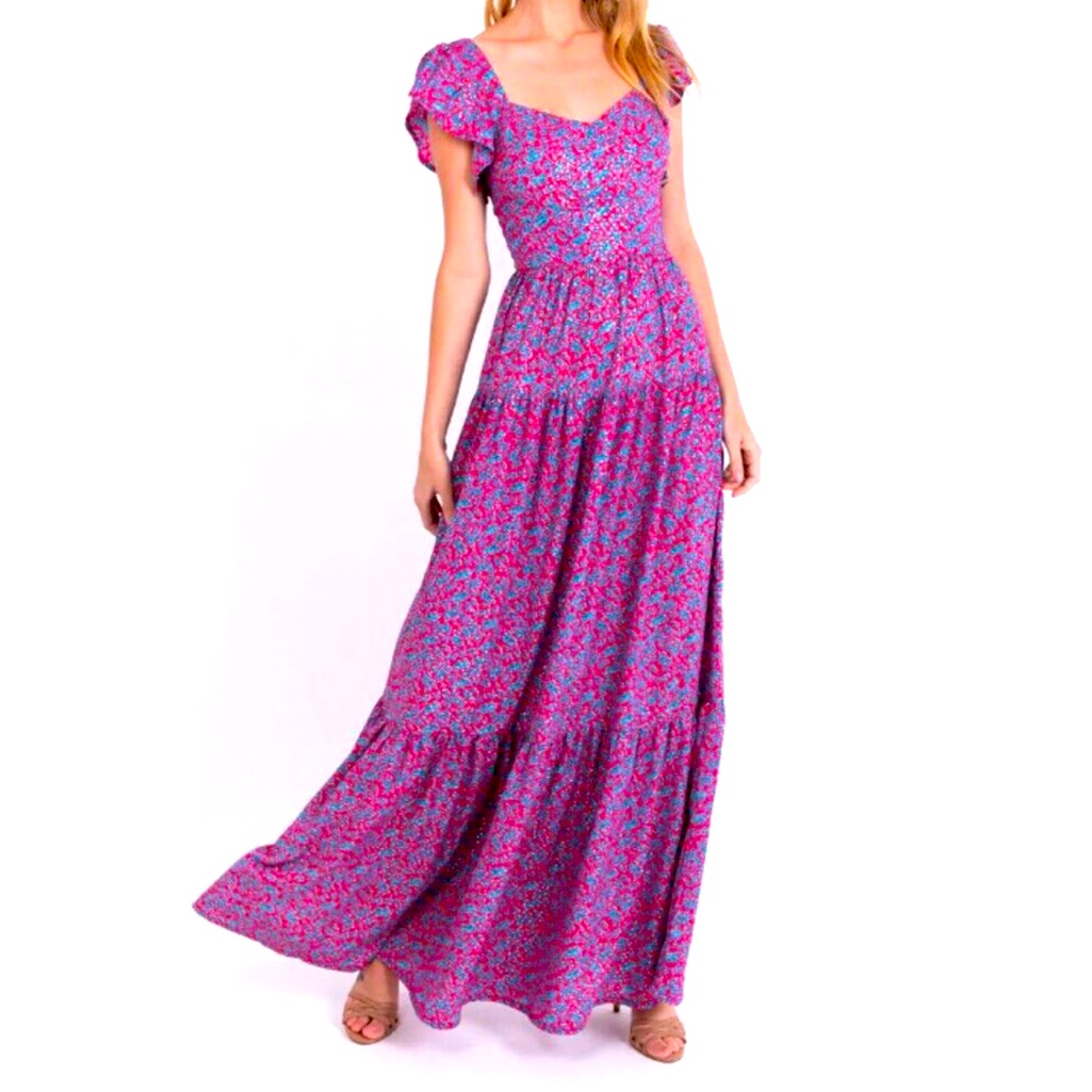 Sabina Musayev X Revolve Truly Metallic Maxi Dress Pink Blue Silver Euc
